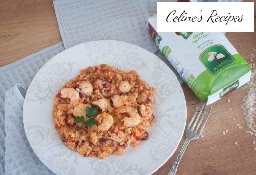 Reis mit Tintenfisch und Garnelen