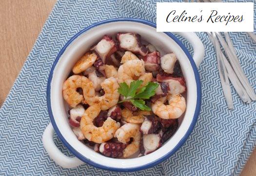 Krake mit Knoblauchgarnelen