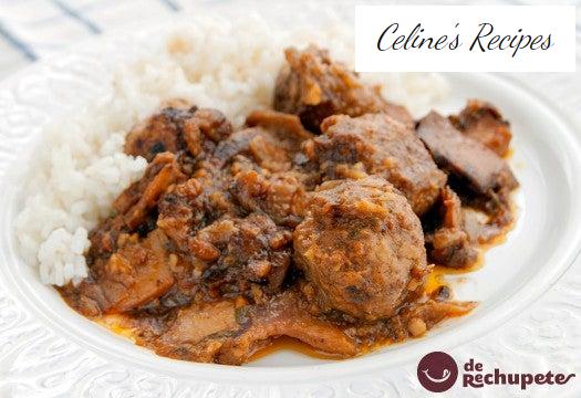 Hackbraten mit Tintenfisch. Mandonguilles amb sipia