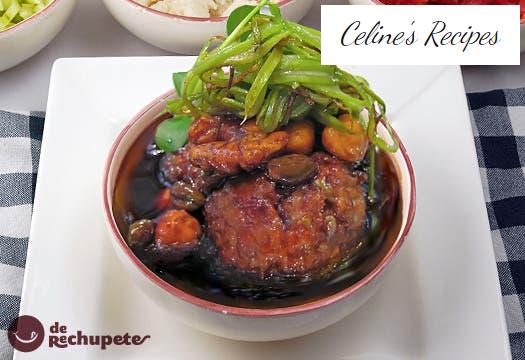 Käseknödel, Trockenfrüchte und grüne Bohnennudeln