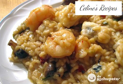 Reis mit Seeteufel und Garnelen