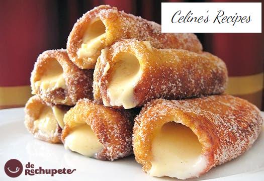 French Toast Eclairs gefüllt mit Sahne. Schritt für Schritt Rezept