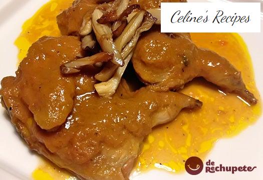 Geschmorte Wachtel mit einer Sauce aus Gemüse, Äpfeln und Pilzen