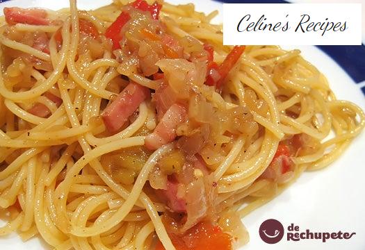 Spaghetti mit Banane, Speck und milder Currysauce - Celines Rezepte Spaghetti mit Banane, Speck und milder Currysauce - Celines Rezepte