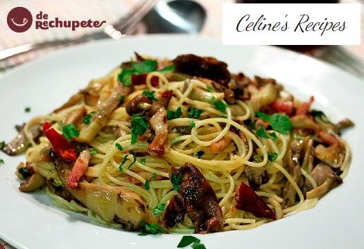 Spaghetti mit Pilzen und Speck