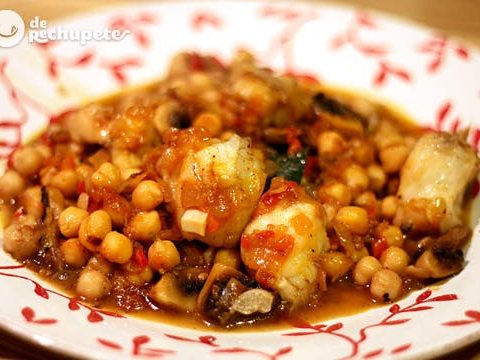 Kichererbsen mit Pilzen und Seeteufel. Herbstrezept