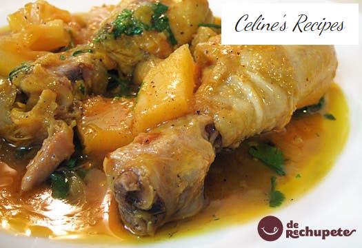 Hühnereintopf mit Ananas, Ingwer und Koriander.