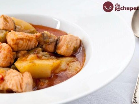 Lachs Marmitako. Kartoffel-Lachs-Eintopf