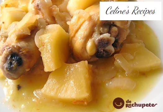 Süß-saurer Hühnereintopf mit Ananas