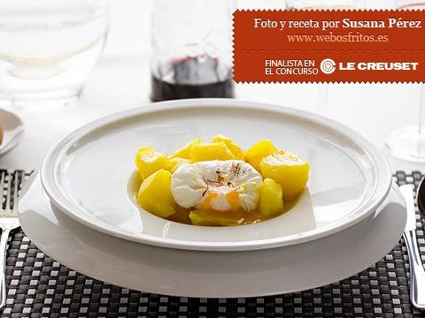 Knoblauch Hühnerkartoffeln mit pochiertem Ei. Schritt für Schritt Rezept