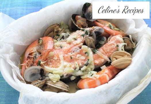 Papillote Lachs und Schalentiere