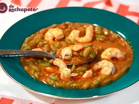 Bohnen oder grüne Bohnen mit Garnelen